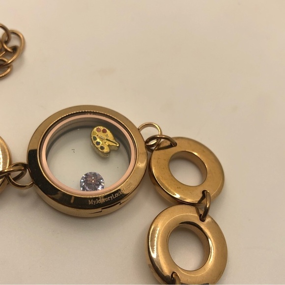 My Journey Locket Rose Gold Tone Living Locket w 2 Charms 7.5” - 8” Adjustable - Picture 2 of 3